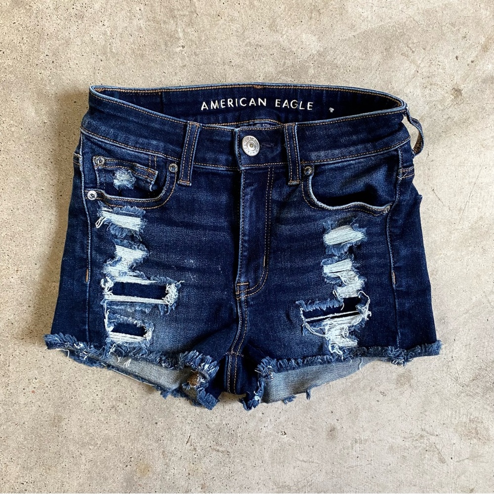 American Eagle high rise next level stretch distressed jean shorts